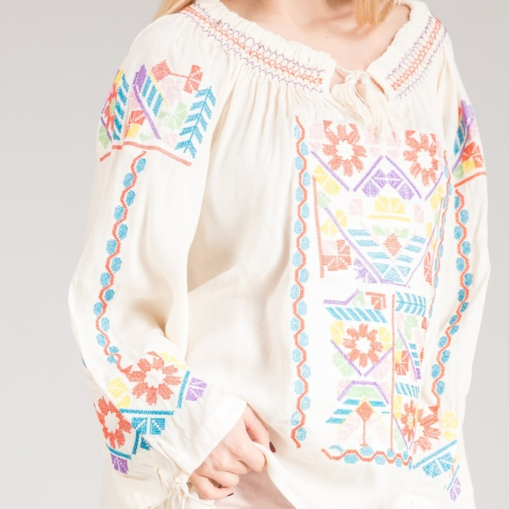 Hippie Boho Off Shoulder Peasant Blouse NWT - Picture 5 of 7